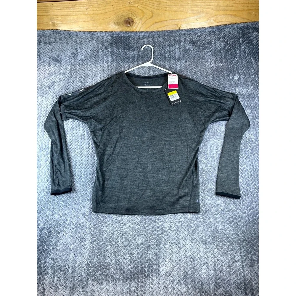 Nike Dri Fit Shirt Womens Small Heather Gray Long Sleeve Performance Wool Blend